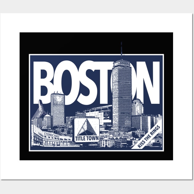 Boston Title Town Skyline Tapestry (Black) Posters and Art Prints Wall Art by LikeMindedDesigns